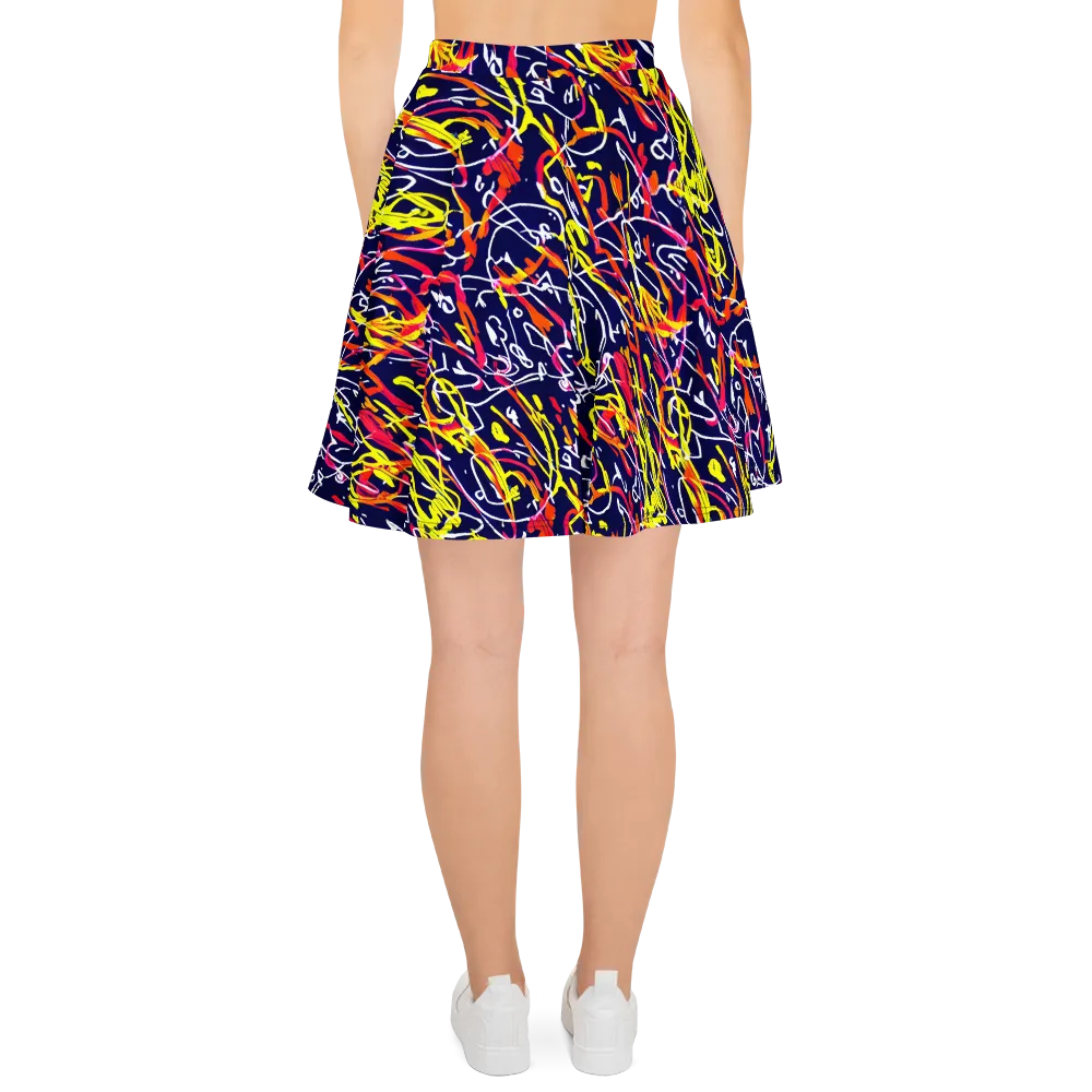 Neon Currents on Skater Skirt — Back