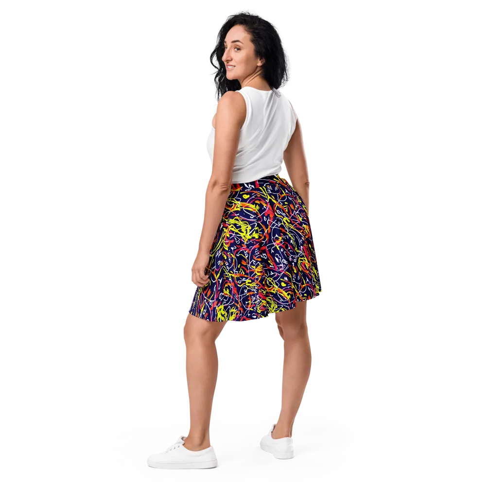 Neon Currents on Skater Skirt — Back