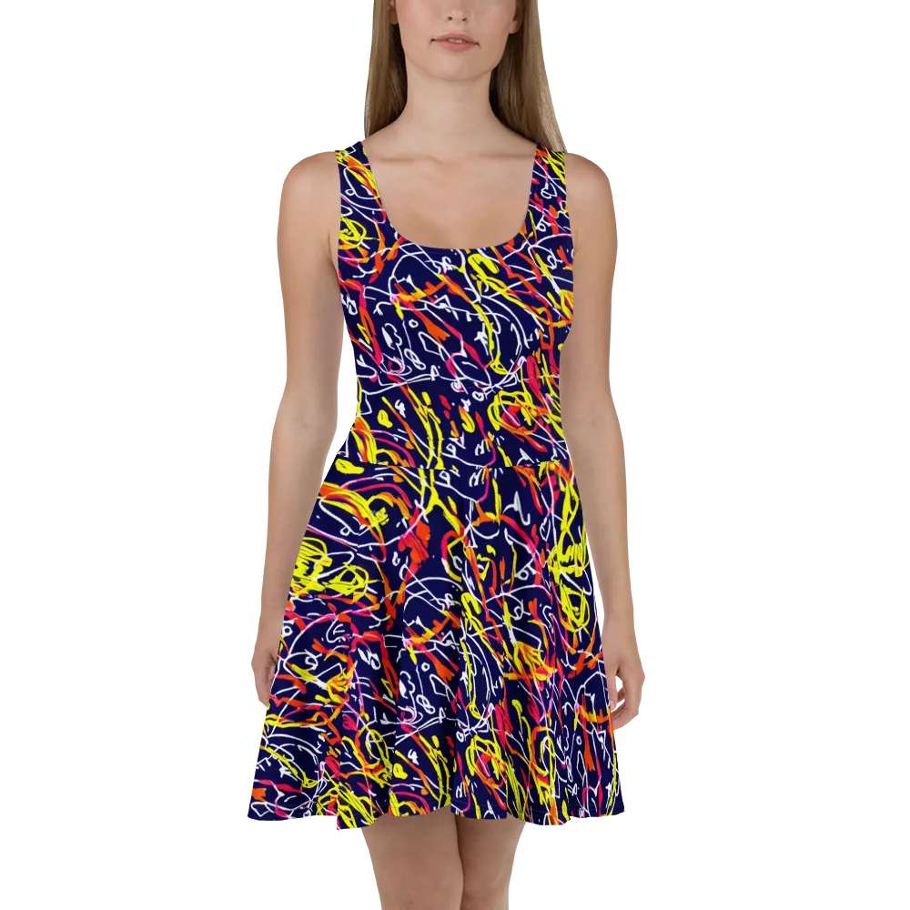 Neon Currents on Skater Dress — Front