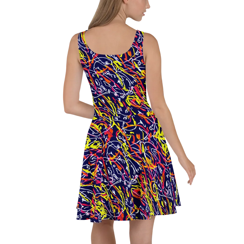 Neon Currents on Skater Dress — Back