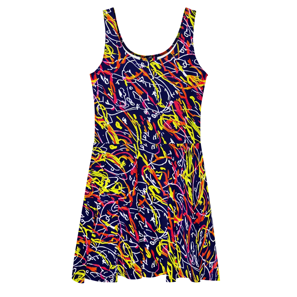 Neon Currents on Skater Dress — Front