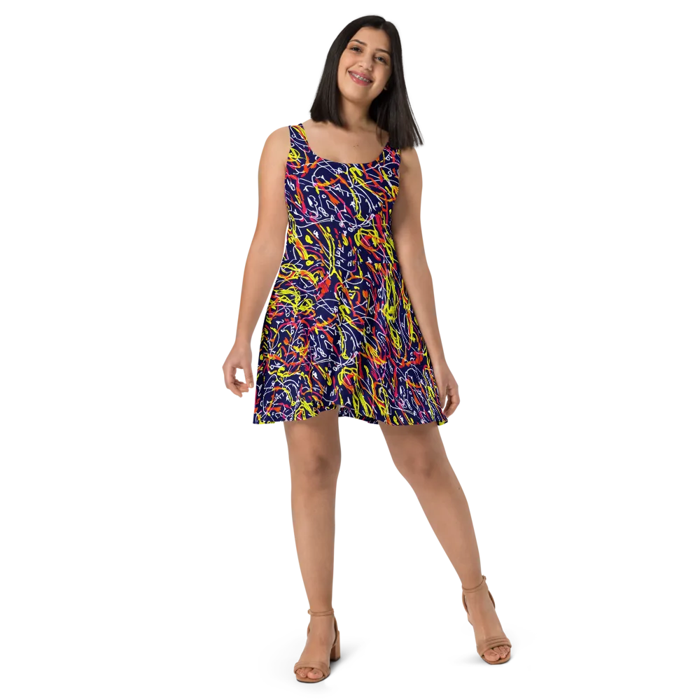Neon Currents on Skater Dress — Front