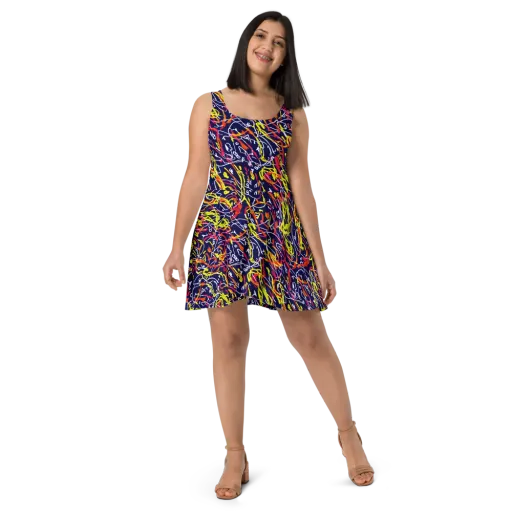 Neon Currents on a Skater Dress