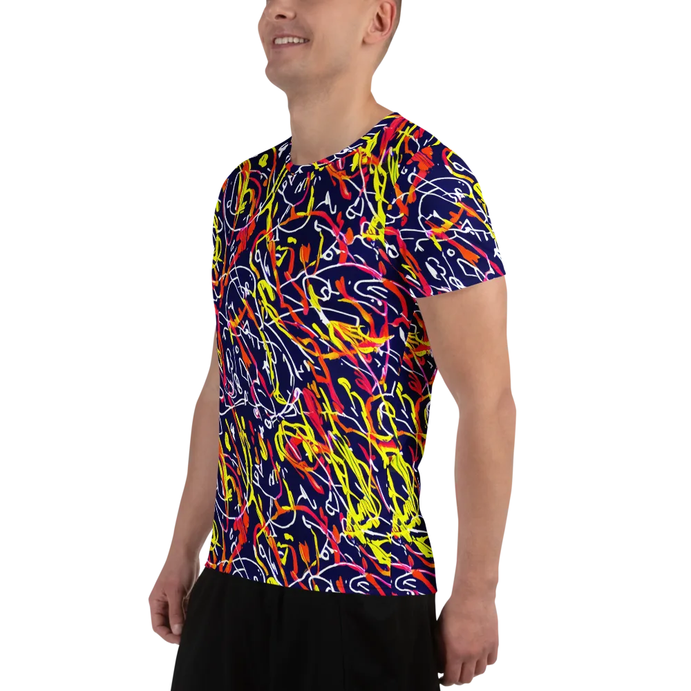 Neon Currents on Men's Athletic T-Shirt — Left