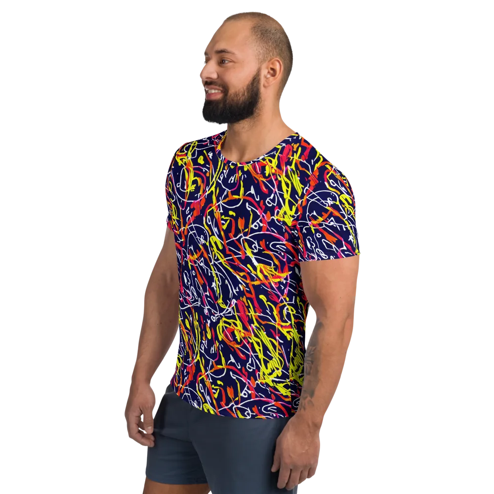 Neon Currents on Men's Athletic T-Shirt — Left