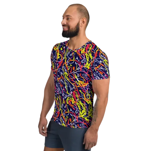 Neon Currents on a Men's Athletic T-Shirt