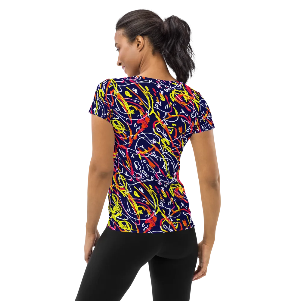 Neon Currents on Women's Athletic T-Shirt — Back