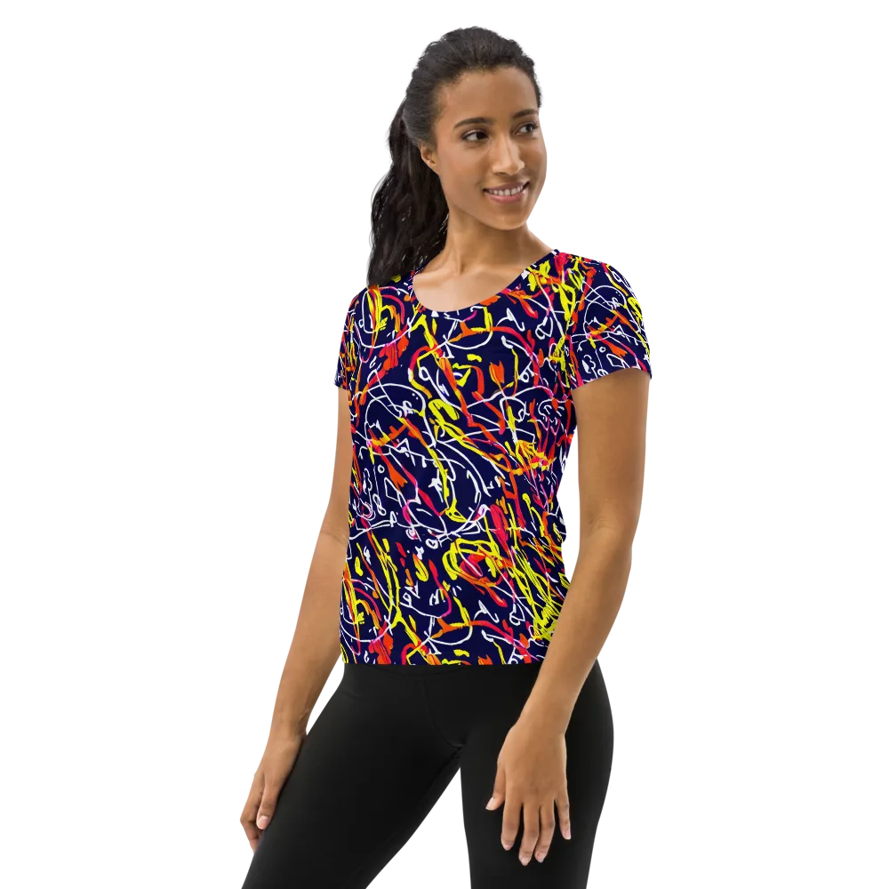 Neon Currents on Women's Athletic T-Shirt — Left