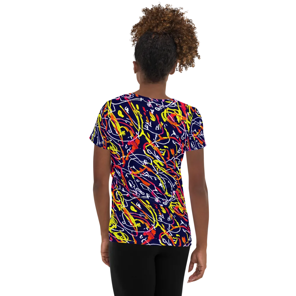 Neon Currents on Women's Athletic T-Shirt — Back