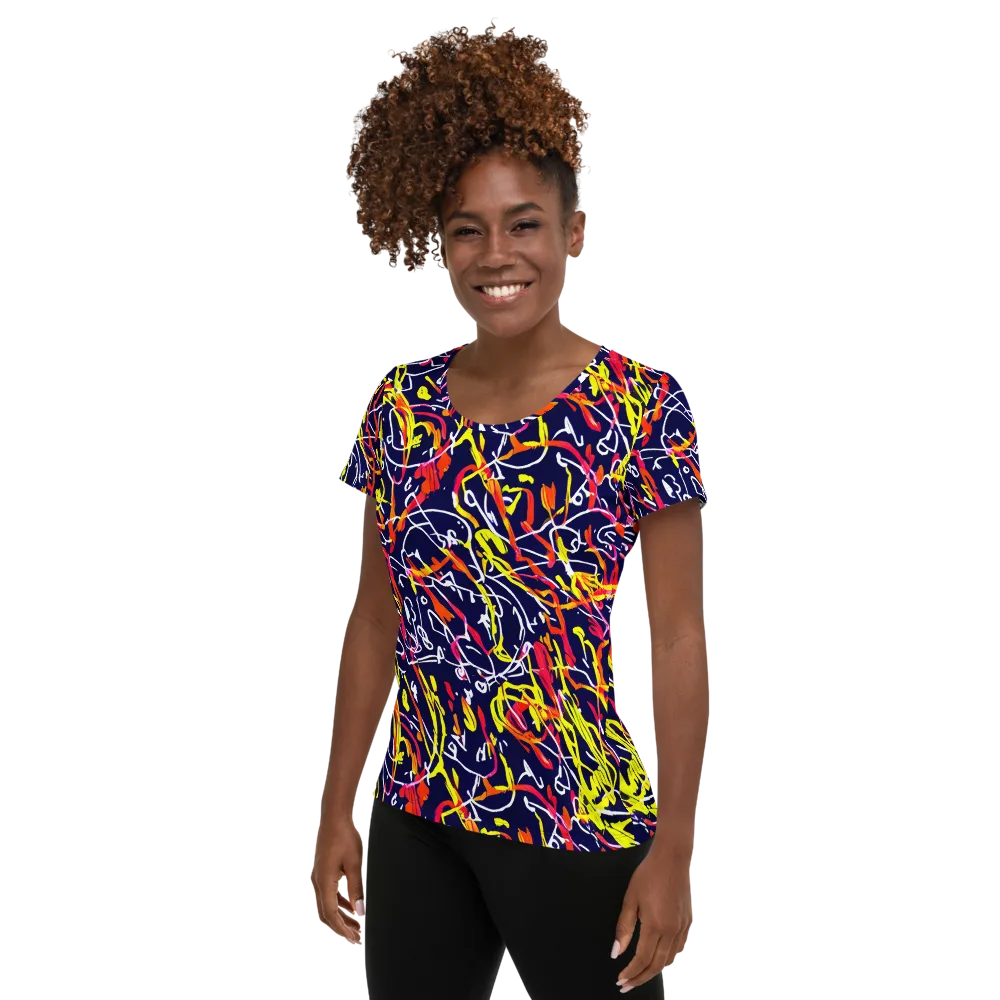 Neon Currents on Women's Athletic T-Shirt — Left