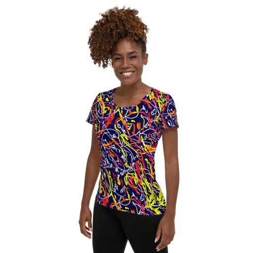 Neon Currents on a Women's Athletic T-Shirt
