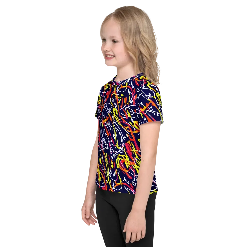 Neon Currents on Kids Crew Neck T-Shirt — Left