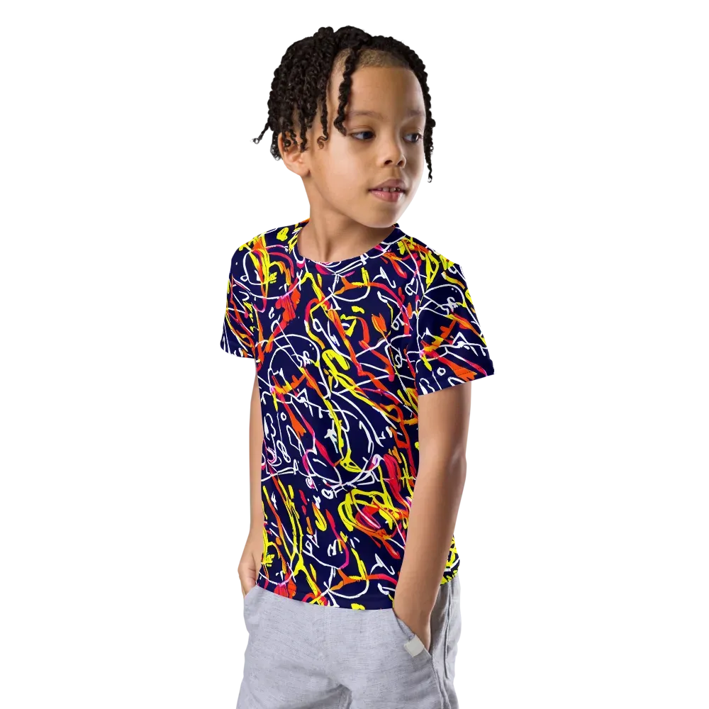 Neon Currents on Kids Crew Neck T-Shirt — Left Front