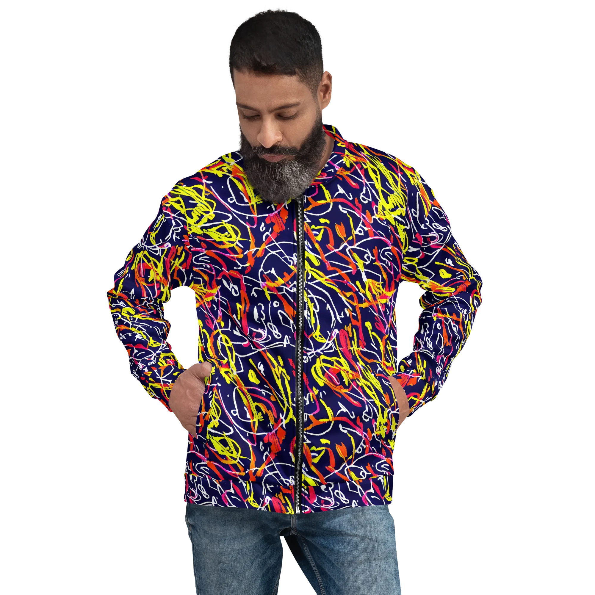Neon Currents on Bomber Jacket — Front