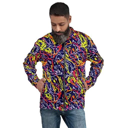 Neon Currents on a Bomber Jacket