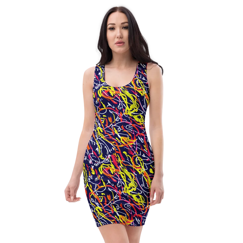 Neon Currents on Bodycon Dress — Front
