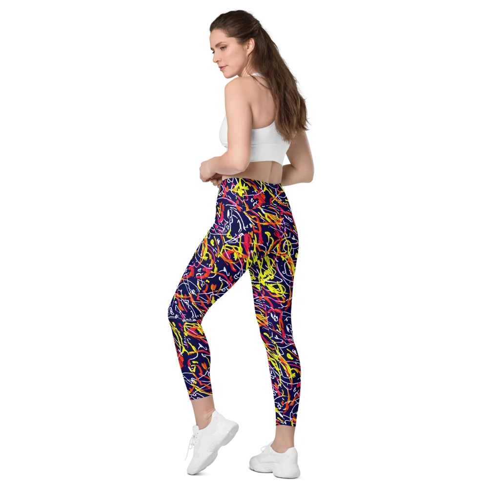 Neon Currents on Leggings with Pockets — Left Back