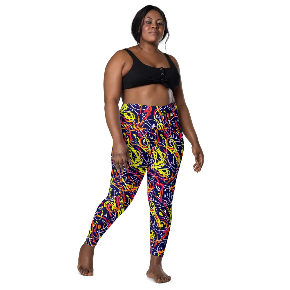 Neon Currents on Leggings with Pockets — Front