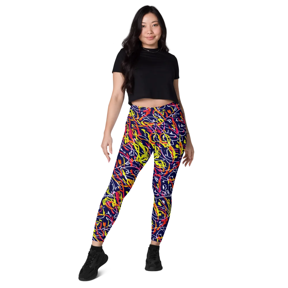 Neon Currents on Leggings with Pockets — Front