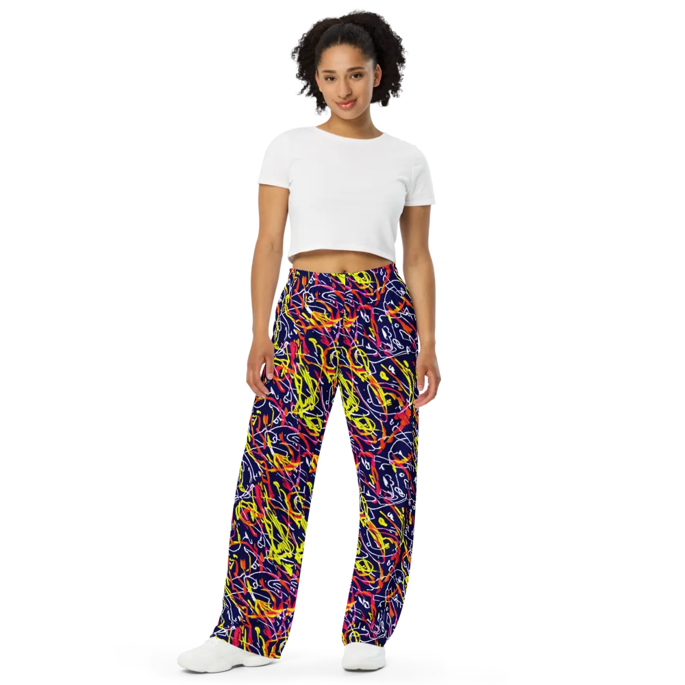 Neon Currents on Wide-Leg Pants — Front