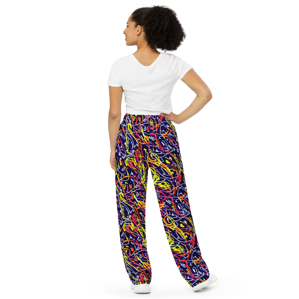 Neon Currents on Wide-Leg Pants — Back
