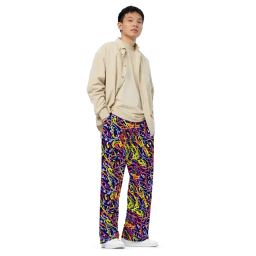 Neon Currents on a Wide-Leg Pants
