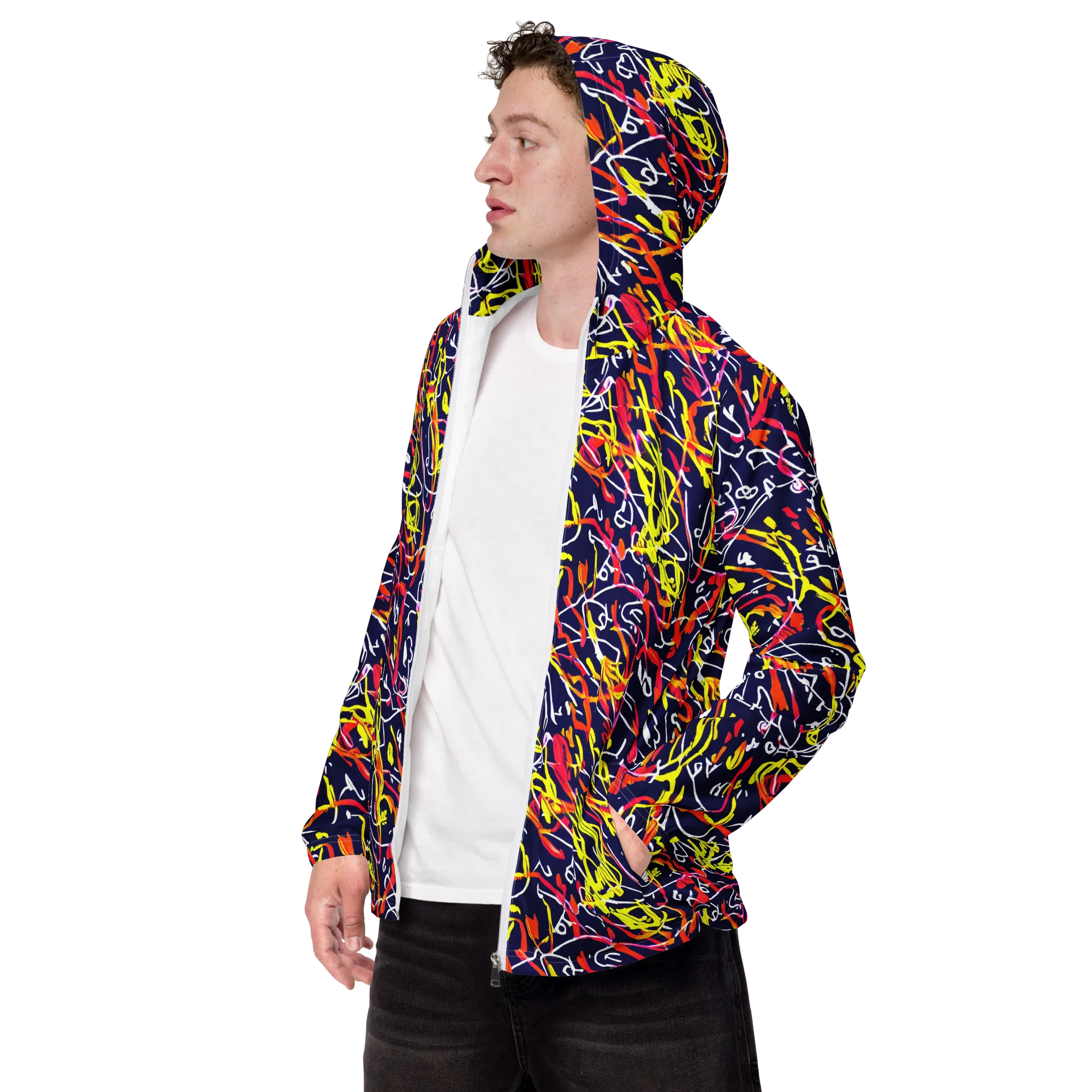 Neon Currents on Men's Windbreaker — Left Front