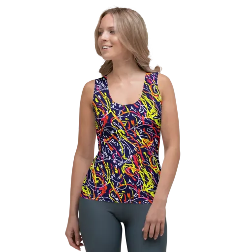 Neon Currents on a Women's Tank Top