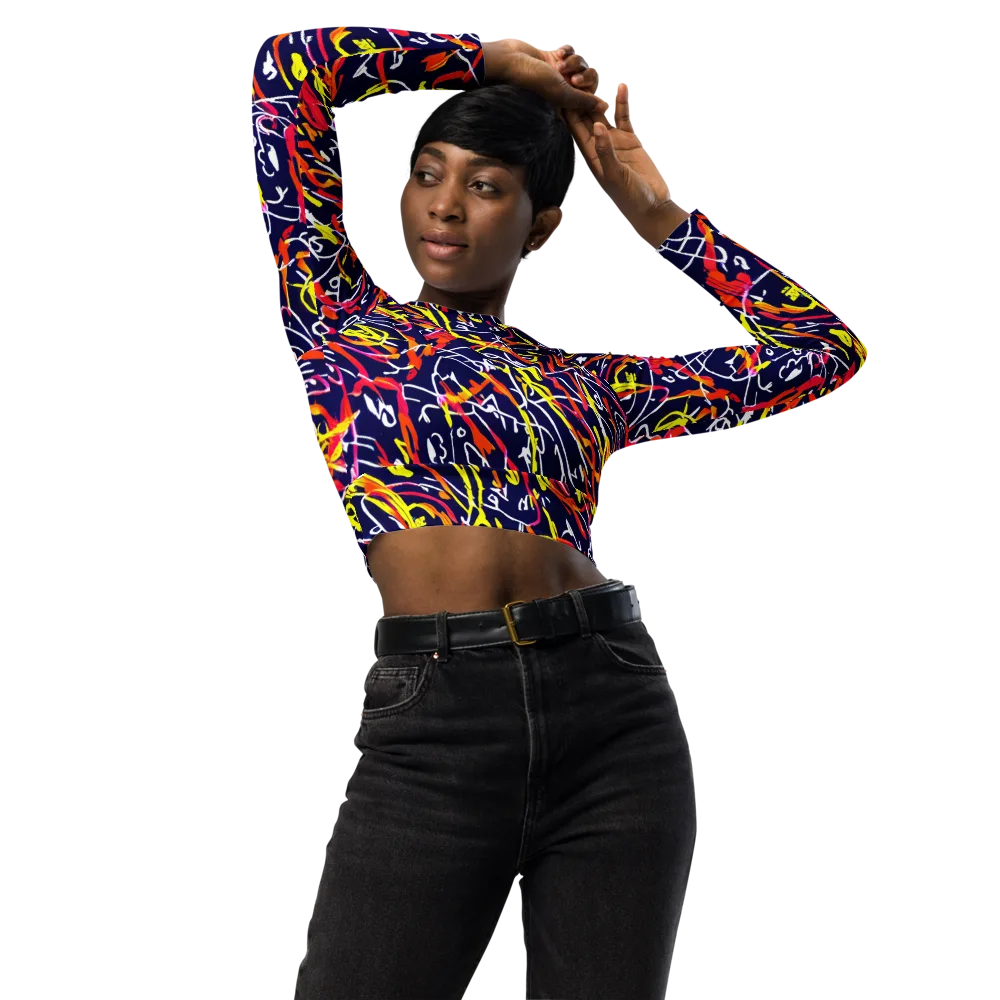 Neon Currents on Long Sleeve Crop Top — Front