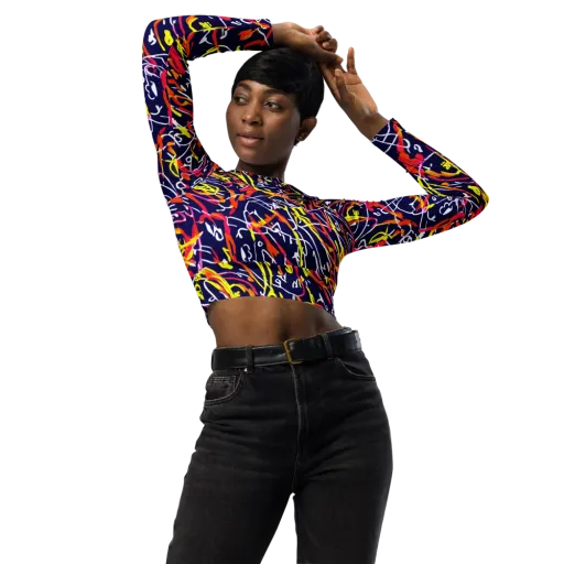 Neon Currents on a Long Sleeve Crop Top