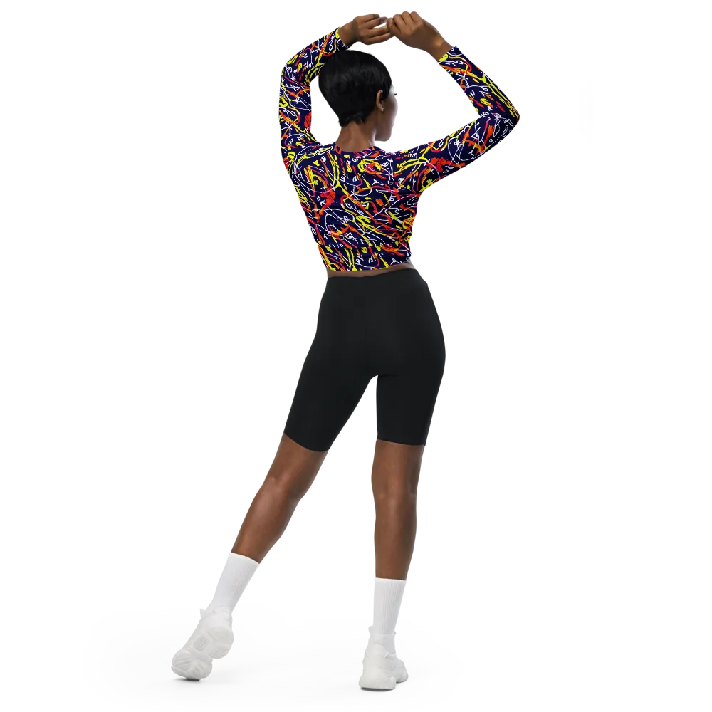 Neon Currents on Long Sleeve Crop Top — Back