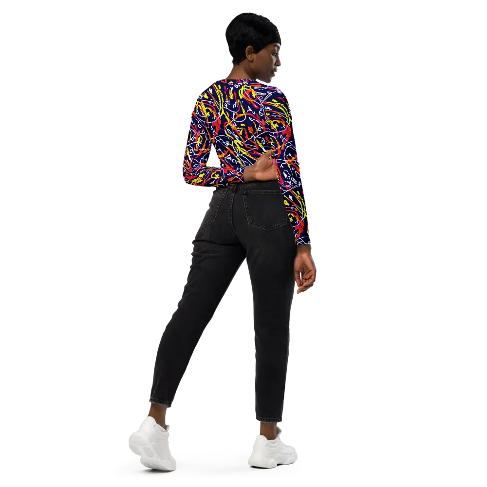 Neon Currents on Long Sleeve Crop Top — Right Back