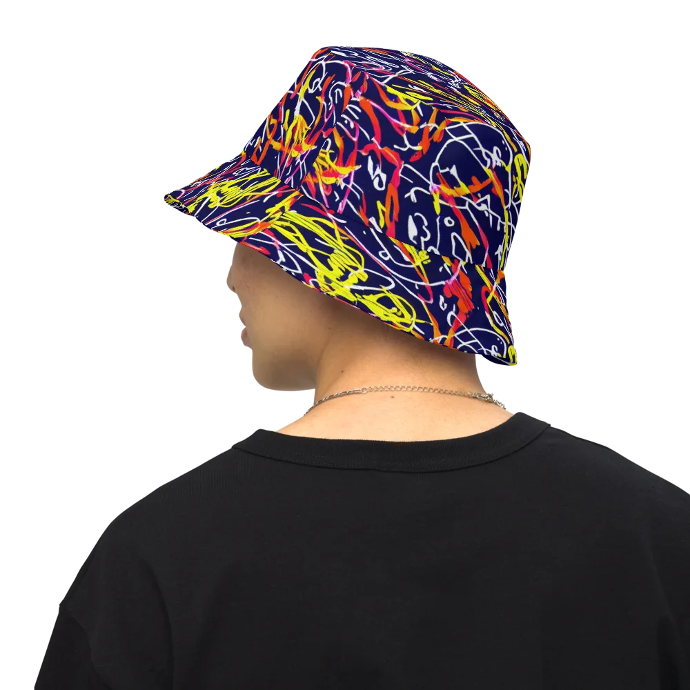 Neon Currents on Reversible Bucket Hat — Back Inside