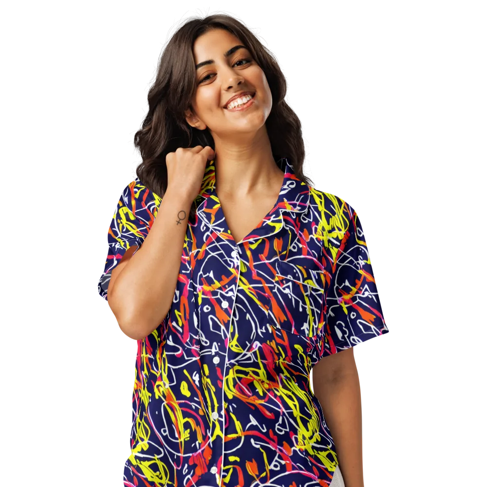 Neon Currents on Women's Short Sleeve Pajama Top — Front