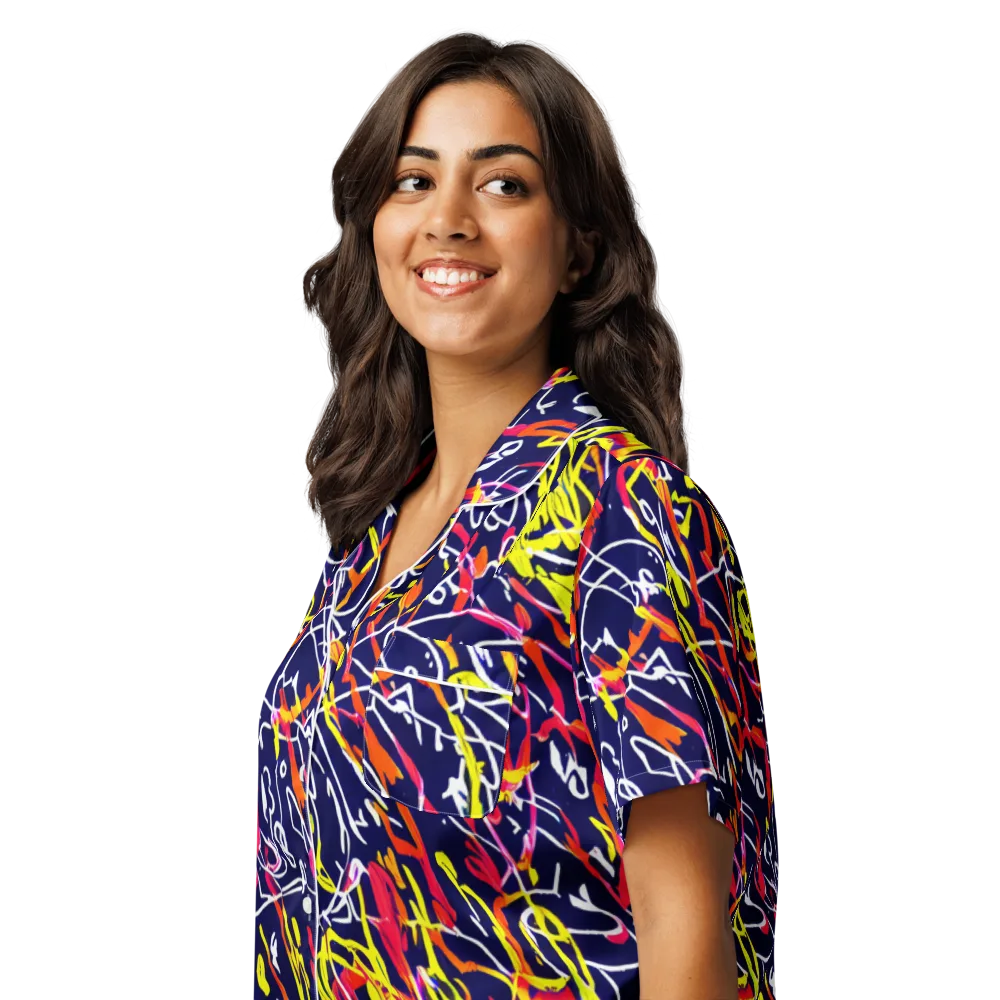 Neon Currents on Women's Short Sleeve Pajama Top — Left Front