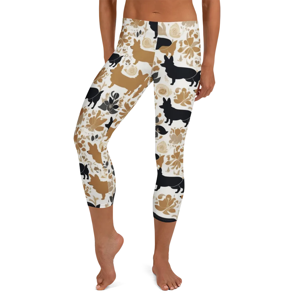 Canine Chinoiserie on Capri Leggings — Front