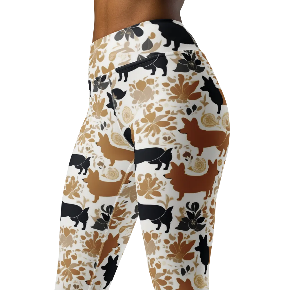 Canine Chinoiserie on Yoga Leggings — Left Front