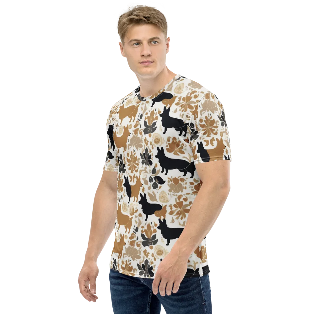 Canine Chinoiserie on Men's Crew Neck T-Shirt — Left