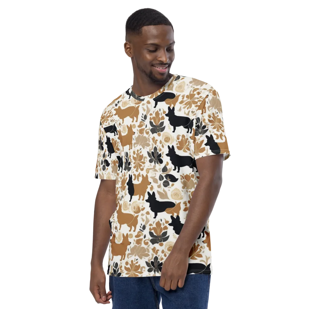 Canine Chinoiserie on Men's Crew Neck T-Shirt — Left