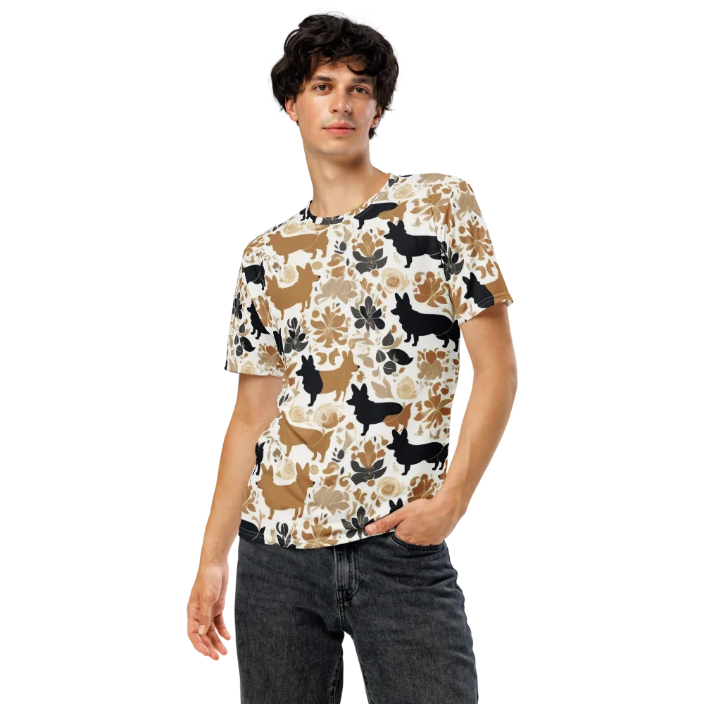 Canine Chinoiserie on Men's Crew Neck T-Shirt — Front