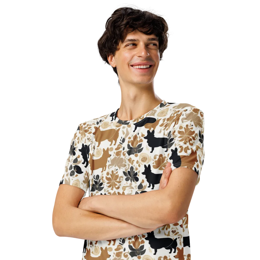 Canine Chinoiserie on Men's Crew Neck T-Shirt — Left Front