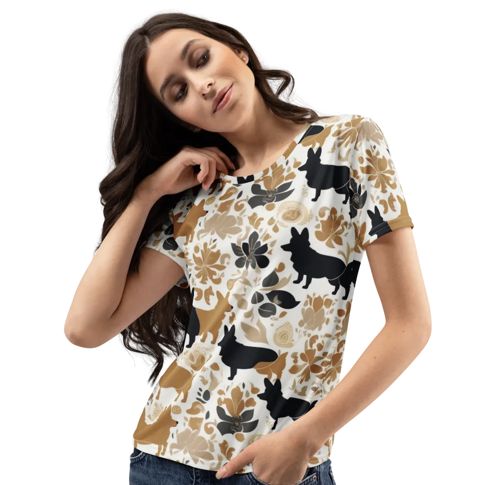 Canine Chinoiserie on Women's Crew Neck T-Shirt — Left Front