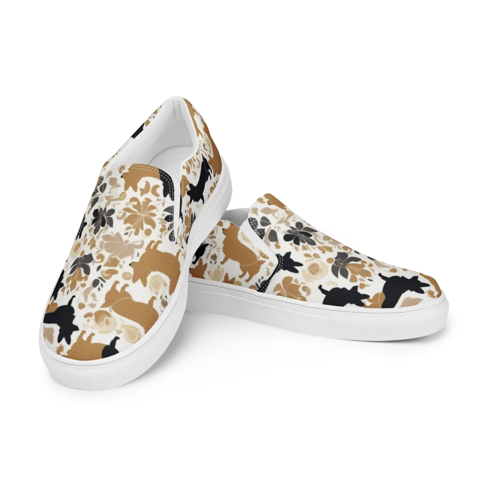 Canine Chinoiserie on Men's Slip-On Canvas Shoes — Left Front