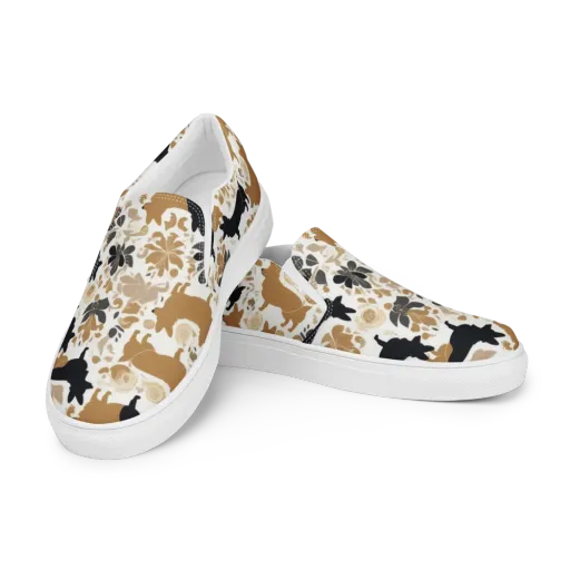 Canine Chinoiserie on a Men's Slip-On Canvas Shoes