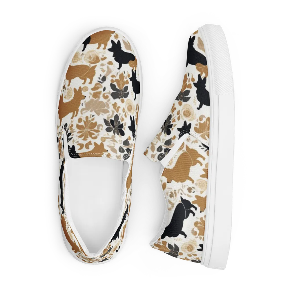 Canine Chinoiserie on Men's Slip-On Canvas Shoes — Front