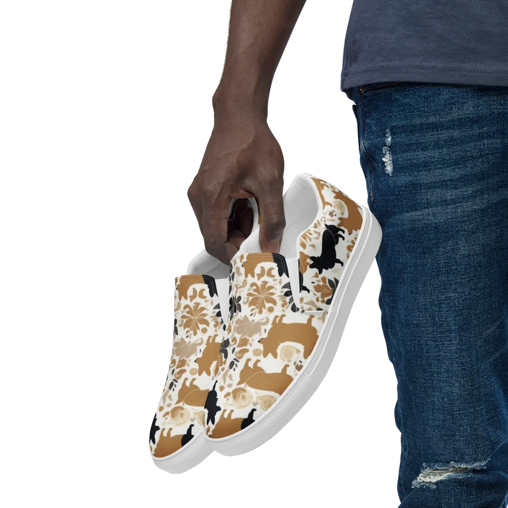 Canine Chinoiserie on Men's Slip-On Canvas Shoes — Left Front