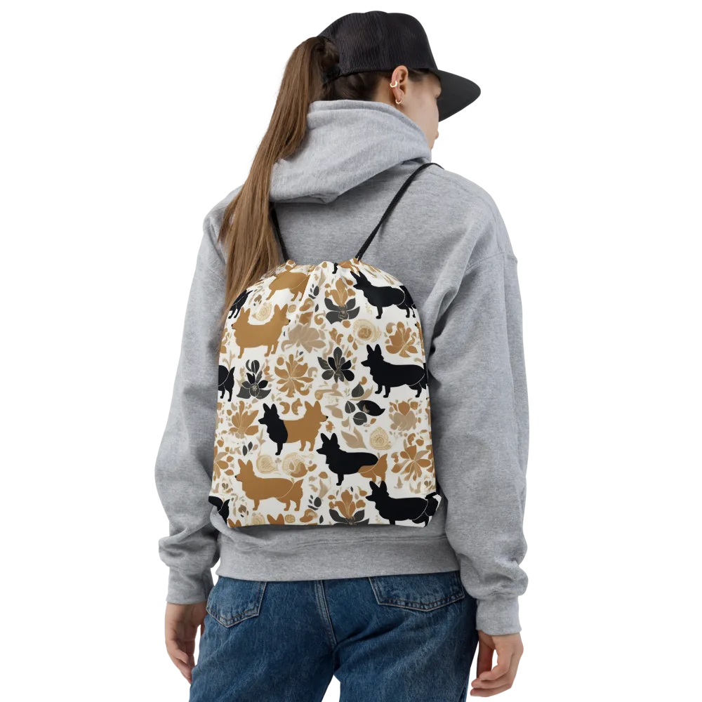 Canine Chinoiserie on Drawstring Bag — Front