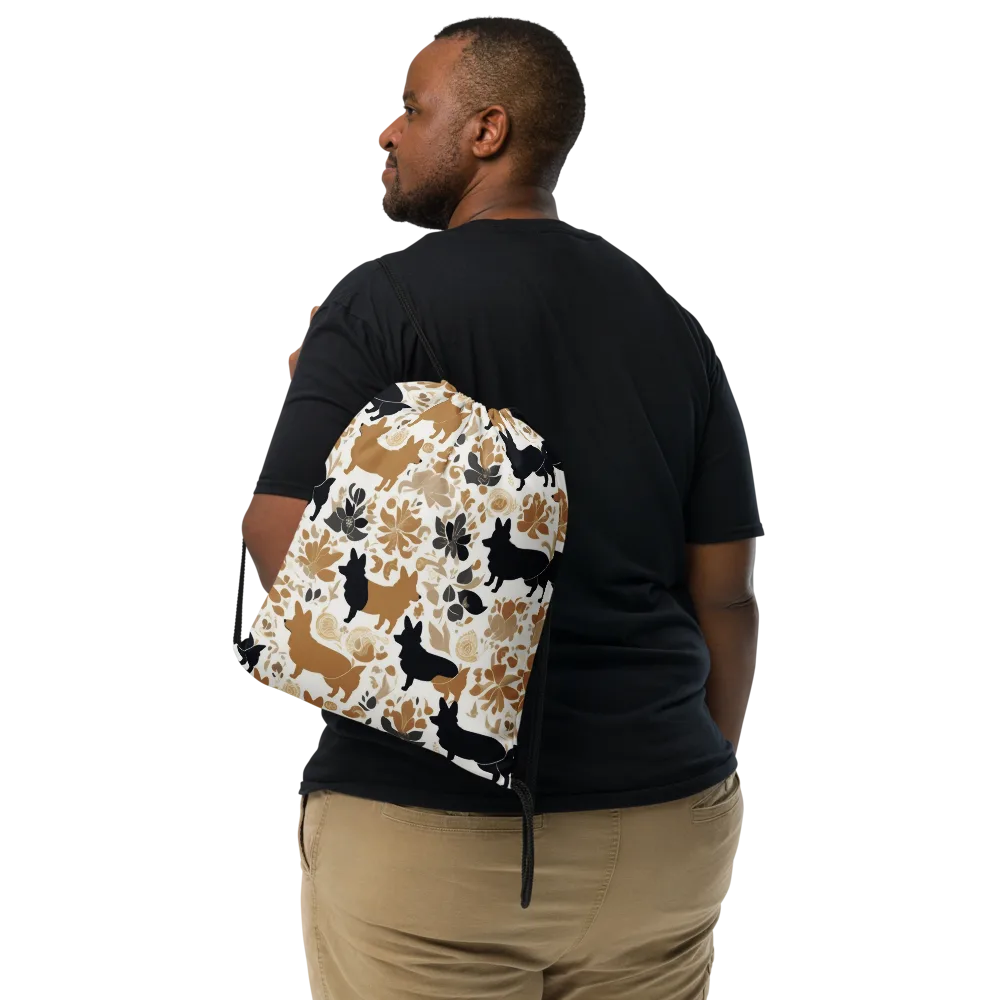 Canine Chinoiserie on Drawstring Bag — Front