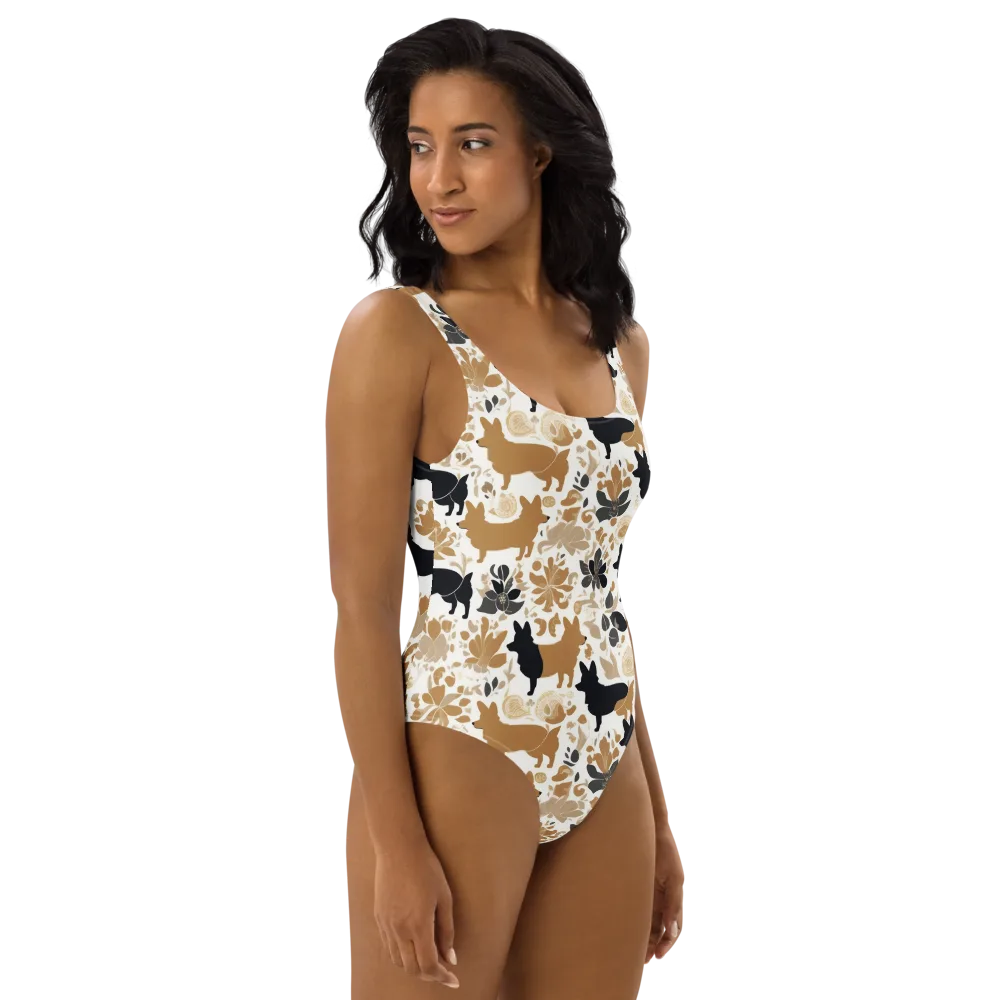 Canine Chinoiserie on One-Piece Swimsuit — Right