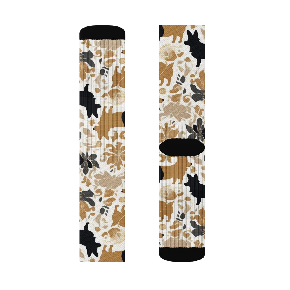 Canine Chinoiserie on Socks — Right Sock
